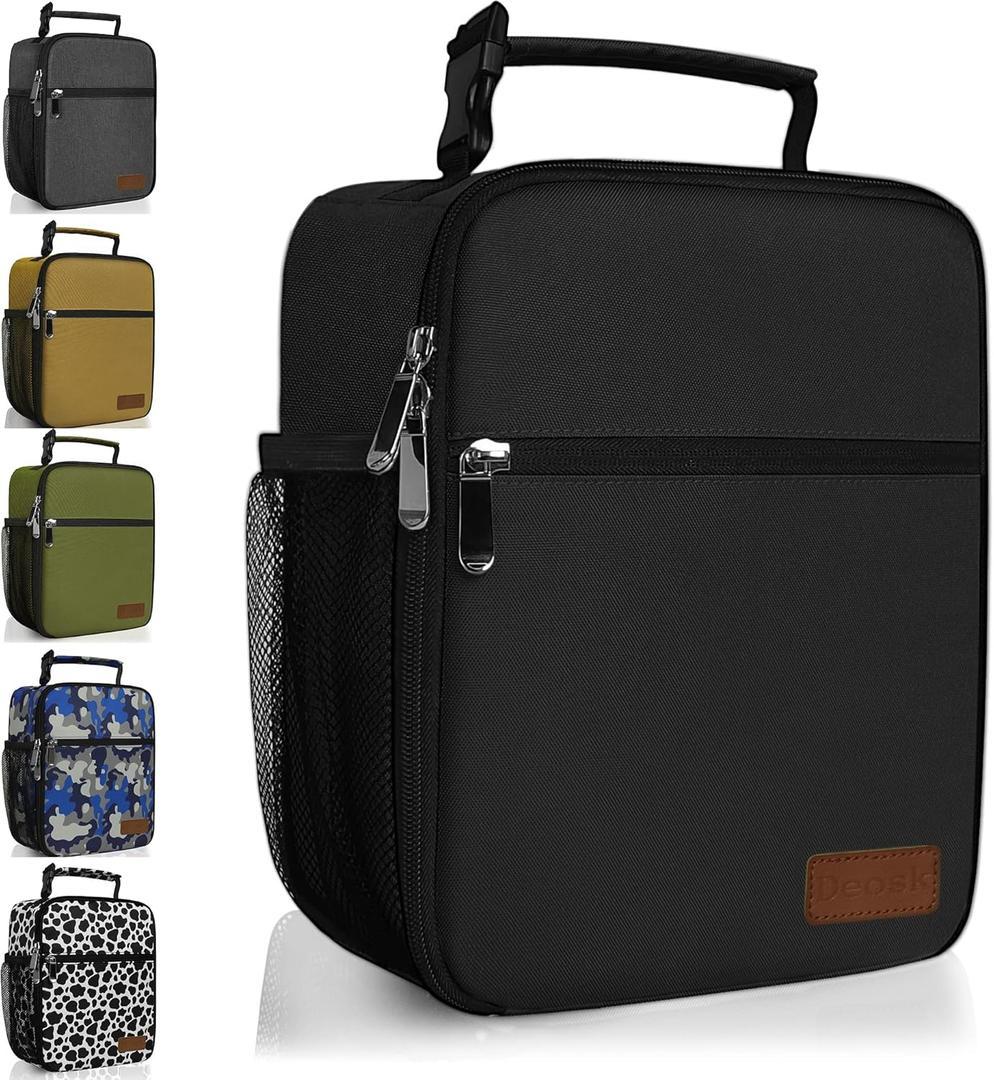 Deosk Lunch Bag Reusable Small Lunch Box for Men Women Insulated Portable Lunchbox for adults Suitable for School Work Picnic (Black)
