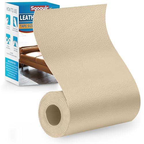 Sgooyir Leather Repair Patch Tape Kit, 4" x 63" Self Adhesive Leather Repair Patch for Furniture, Vinyl Leather Repair Kit for Car Seat, Chairs, Couch, Sofa, Boat Light Beige