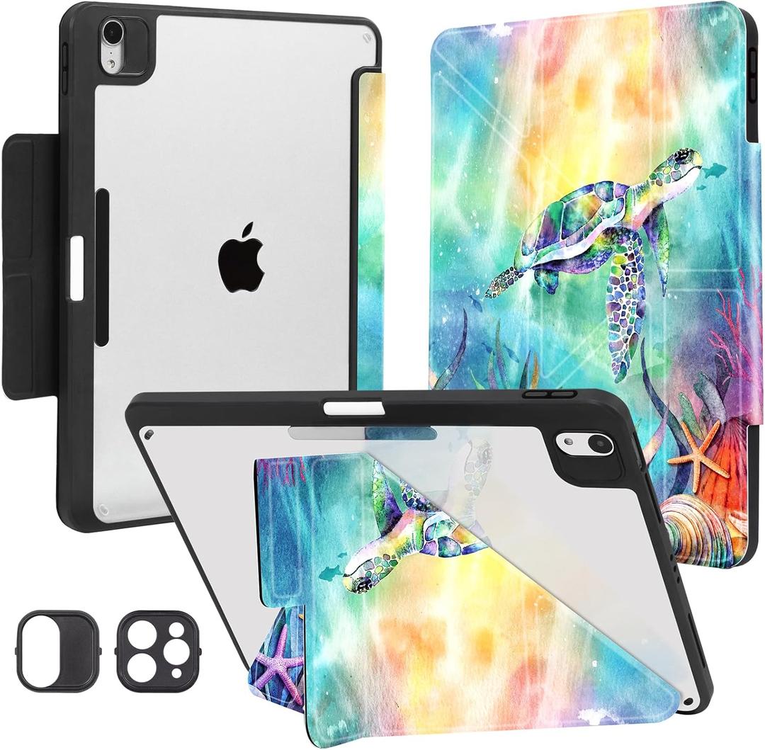 Lokigo New Case for iPad Air 11-inch M2/M3 (2024/2025), iPad Air 5th/4th Generation (2022/2020) 10.9 Inch iPad Case with Pencil Holder -Adjustable Stand,Shockproof,Auto Sleep/Wake Blue Turtle