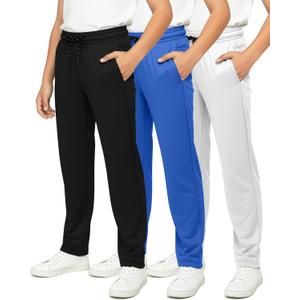 Real Essentials 3 Pack: Boys' Mesh Open Bottom Active Sweatpants with Pockets & Drawstring (Blue, L)