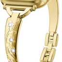 Diamond Metal Bands for Women Compatible with Apple Watch Band 38mm 40mm 41mm 42mm 44mm 45mm 46mm 49mm Simple and Stylish Adjustable Metal Band for iWatch Series1/2/3/4/5/6/7/8/9/10/SE (Gold)