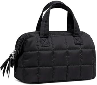 BTOOP Makeup Bags for Women, Quilted Makeup Bag Lightweight Wide-open Cosmetic Bag Large Toiletry Bags for Travel Essentials (Blue-Bow)