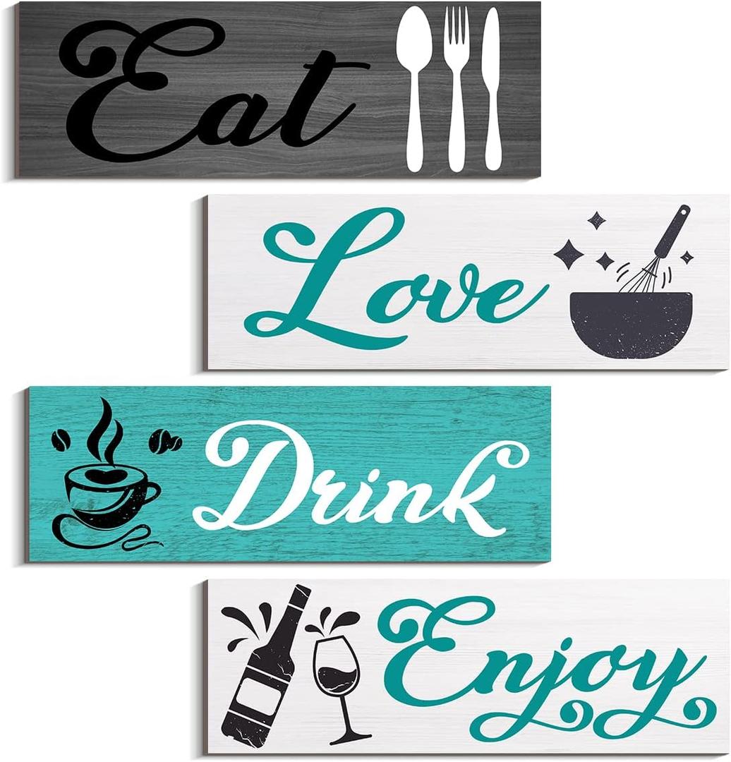 COLOR VALLEY ART Turquoise Wall Decor, Teal Wall Art with Grey Dining Room Decor and Accessories, Kitchen Pictures Inspirational Signs, Rustic Wooden Hanging Decorations for Home (Fresh Color)