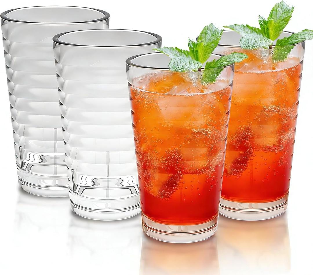 Acrylic Plastic Drinking Glasses, Plastic Tumblers Water Glasses Set of 4 13oz, Unbreakable Glasses Drinking, Reusable Cup Set for Beverage, BPA Free, Dishwasher Safe, Stackable