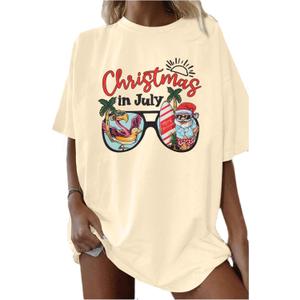Christmas in July Shirt Women Christmas Hawaiian Tshirt Summer Holiday Tee Vacation Causal Short Sleeve Tops (M)