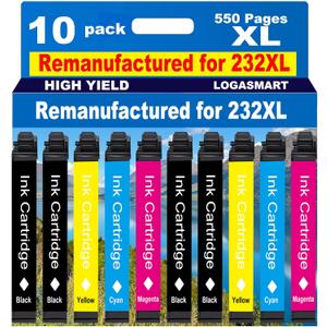 Remanufactured for Epson 232XL Ink Cartridges Combo Pack Replacement for 232 XL T232 XL for XP-4200 XP-4205 Workforce WF-2930 WF-2950 Printer 10pack (232XL 10PACK 4Black 2Cyan 2Yellow 2Magenta)