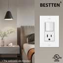 BESTTEN 2 Pack Combination Wall Light Switch and Decor Outlet, Single Pole Rocker Switch, 15A/120V, Decorative Receptacle, 15A/125V, Combo Style, Wallplate Included, Side Wire, UL Listed, White