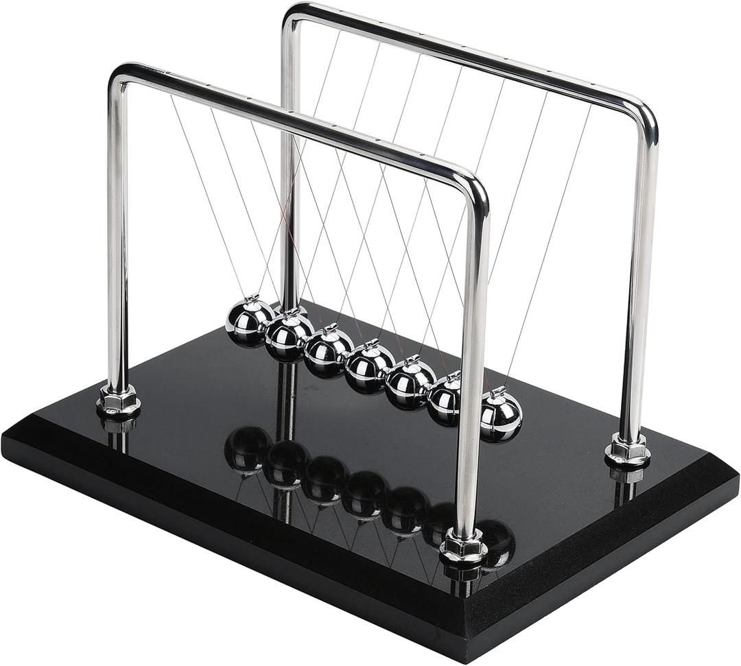 CERROPI Newton Cradle Balance Balls, Newton Pendulum with 7 Balls, Classic Newton Swing Ball, Science Physics Gadget | Desk Toys & Accessories, 70+ Sec Swingtime, Marble Base, Black
