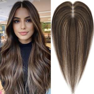 Toppers for Women Real Human Hair Toppers for Women No Bangs Top Hair Extensions Hair Pieces for Thinning Hair Upgrade Lace Base Premium Remy (14 Inch, P4/10)