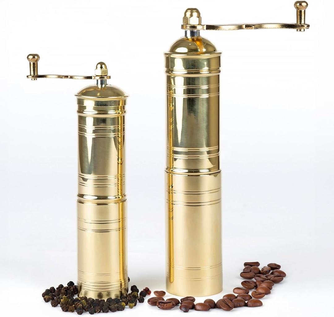 Set of Two Turkish Manual Coffee Grinders, Coffee Mill, Brass Coffee Grinders, Kitchen Decor, Pepper Grinder, Manual Coffee Mill with Handle, Fixed Top