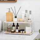 Bathroom Counter Organizer 10s Tool-Free Install, 2 Tier Bathroom Organizers and Storage, Collapsible Bathroom Organizer Countertop, Wood Bathroom Kitchen Countertop Organizer, White