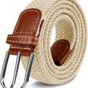 3 x Multicolored Woven Stretch Belt for Men and Women, Braided Elastic Golf Belts Jeans Casual Pants Sport Belt (Beige)