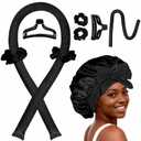 Heatless Hair Curler,Blowout Heatless Curls Overnight,No Heat Curling Rod Set with Satin Bonnet for Sleep in, Black