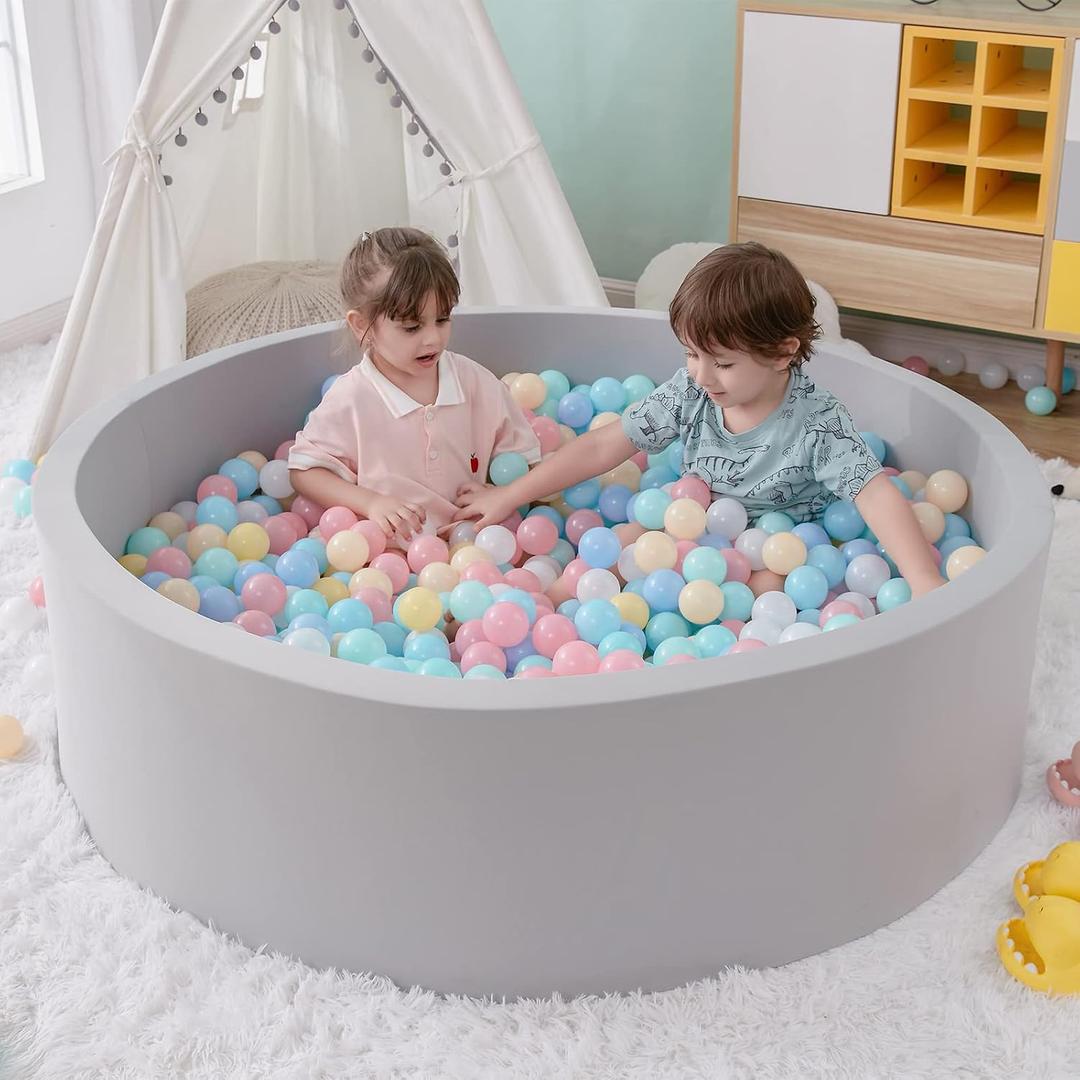 SHJADE Foam Ball Pit, 47.2"x 13.8" Large Ball Pits for Toddlers, Soft Round Kiddie Baby Playpen Ball Pool for Kids, Ideal Gift for Babies Indoor and Outdoor Game, Grey, (Balls not Included), 47.24 IN