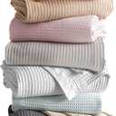 100% Cotton Blue Blanket King Size for Bed - Breathable and Soft, Waffle Weave for Summer Spring, 102x90 Inches (Pale Blue)