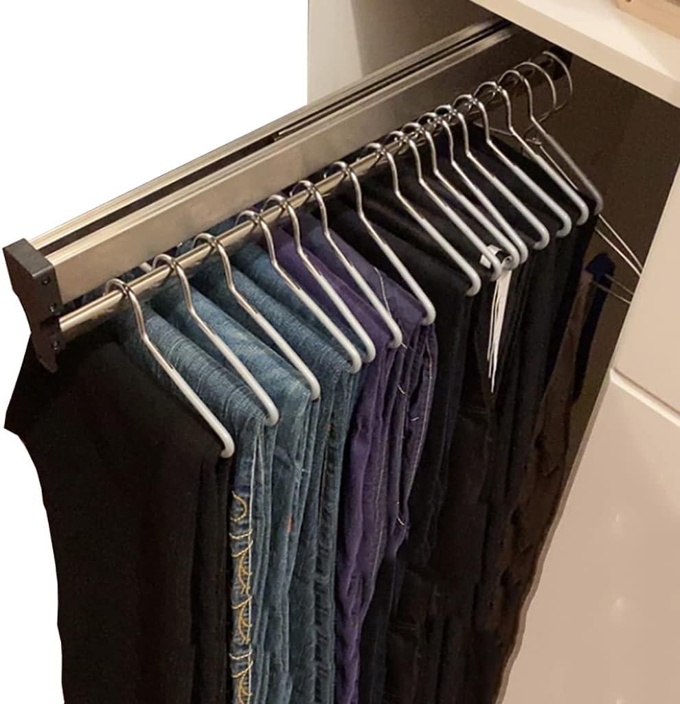 Closet Clothes Hanger Rail 32inch Pull-Out Closet Rod 80cm Wardrobe Clothing Rail,Closet Organizer Rack for Pants and Coat (800mm/31.5inch)