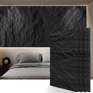 KASARO PU 3D Faux Stone Wall Panels, 4 PCS Wainscoting Panel for Interior Wall Decor, Cement Texture Accent for Home, Office, 47.223.6inch, Dark Black