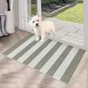 Sungea Green and White Striped Rug-2x3 Front Door Mat Outdoor, Washable Reversible Porch Rug Cotton Hand-Woven Spring Doormat, Foldable Layered Door Mats for Entryway/ Farmhouse