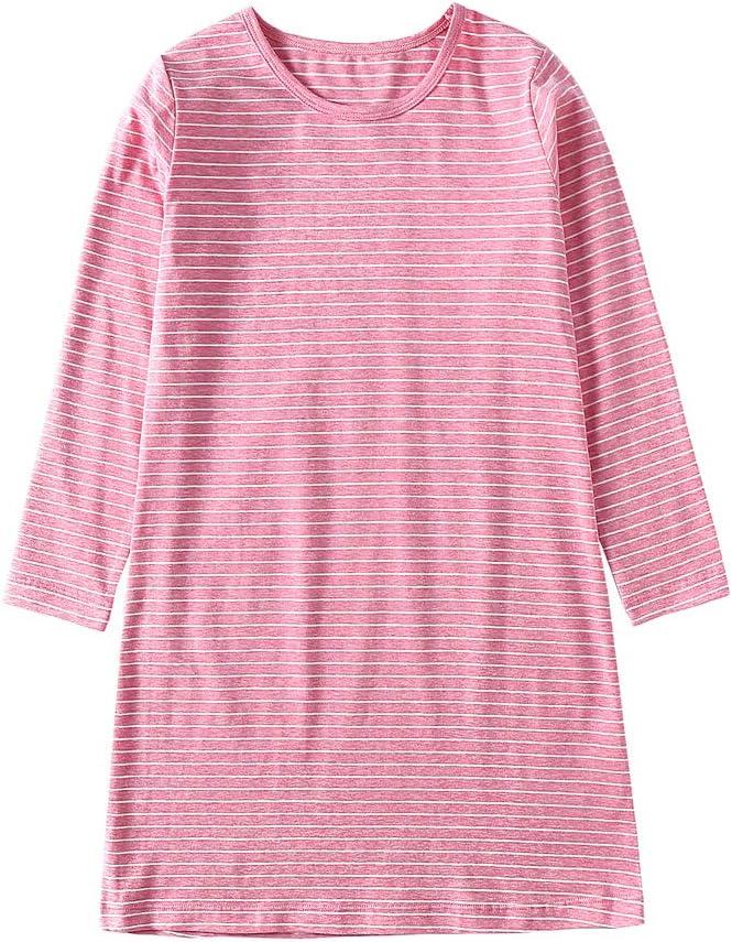 Girl's Stripes Nightgowns Cotton Sleep Shirts Sleepwear Princess Nightdress, Size: 9-10Y