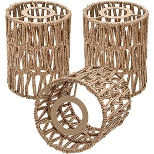 3 Pack Rattan Lamp Shade Small, Boho Mini Lamp Shades Replacement, Vintage Hanging Light Shades, Cylinder Woven LampShades for Floor Lamps Pendant Light Chandelier Wall Sconces Light Fixture Shades (Standard)