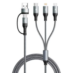 5 in 1 Multi Charging Cable,1Pack 4Ft USB A/C Multi Charger Cable to Lightning/Type C/Micro USB Ports Braided Multiple Charger Cord for All Devices for iPhone Series/Samsung/Tablets/PS and More