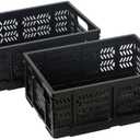 PAG-Mass Heavy Duty Plastic Milk Crates for Storage, 4-Pack Stackable Storage Bins for Organizing, Collapsible Storage Basket with Handle for Groceries, Suitable for Home Office School Store, Black