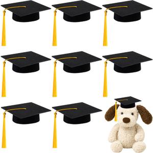 SVKN 9 Pcs Mini Graduation Cap with Tassel Mini Plush Mason Jar Small Animal Bachelor Hat Graduation Decoration Party Favors