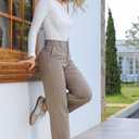 Bamans Womens Dress Pants Flare Leggings Work Office Pants Wide Leg Slacks High Waist Bootcut Business Trousers (Brown, L)