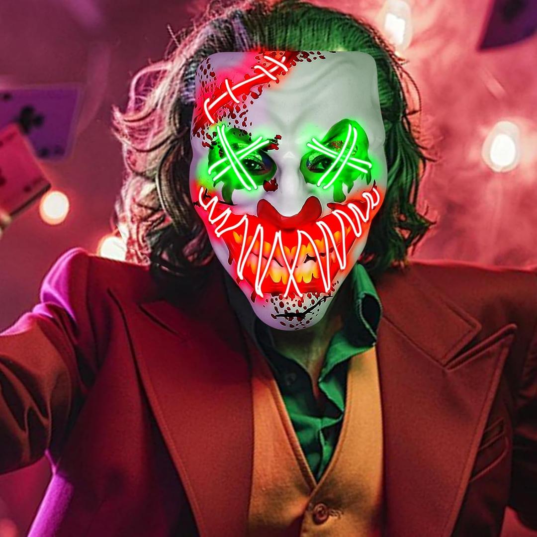 Halloween LED Clown Mask for Aldult & KidsEL Wire Scary Purge Mask for Cosplay Costume,Light up for Festival Party