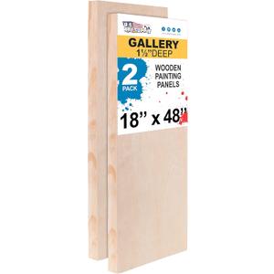 U.S. Art Supply Unfinished Cradled Wood Panels for Painting, 2 Pack of 18x48 inch - Gallery Birch Wooden Canvas Boards 1-1/2" Deep - Mixed-Media Craft, Acrylic, Oil, Encaustic, Paint Pouring (18" x 48")