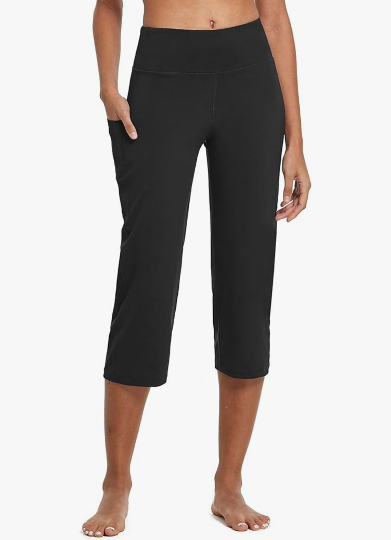 baleaf Womens Yoga Capri Pants High Waist Capri Leggings with Pockets Wide Leg Crop Exercise Workout Summer Pants, XL
