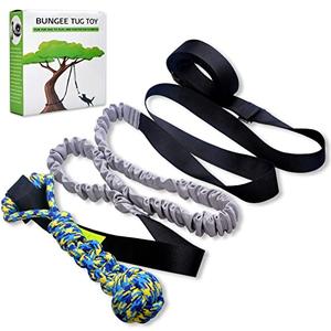 LOOBANI Outdoor Bungee Tug Toy, Dog Toy Hanging from Tree for Small to Large Dogs, Interactive Exercise Play Cord & Tether with Chew Rope Toy (Tree Stump Tug of War-Black)