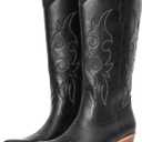 IUV Wide Cowboy Boots For Women Western Cowgirl Boots Mid Calf Snip Toe Boot With Chunky Heel 8