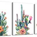 Wall Art for living room Canvas Prints Artwork bathroom Wall Decor Simple Life Green plants cactus Picture Watercolor painting 3 Pieces Framed bedroom wall decorations Office Works Home Decoration (12 x 16 in (3 Piece))