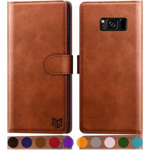 SUANPOT for Samsung Galaxy S8+ /S8 Plus 6.2 (Not Fit S8) Leather Wallet case with RFID Blocking Credit Card Holder, Flip Folio Book PU Cell Phone Cover Shockproof case Pocket for Men Women Light Brown
