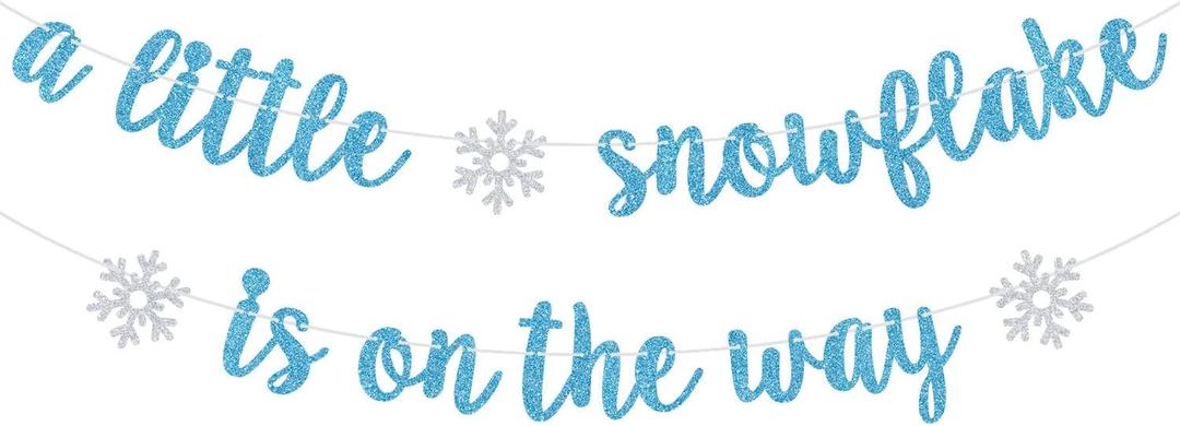 A Little Snowflake is on the Way Banner, Sweet Little Snowflake, Welcome Sweet Baby, Winter Theme Boys Girls Baby Shower Party Decorations Blue Glitter