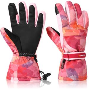 Ski Gloves for Men Women Kids - Waterproof Thermal Winter Snow Gloves, Touchscreen Compatible for Skiing, Snowboarding, Cold Weather, Parent-Child Outdoor Activities (Pink)