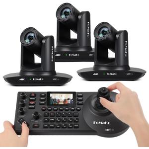 FoMaKo 4K 20X PTZ Camera HDMI with NDI and AI Auto-Tracking PTZ Camera,for Church Worship Education Conference Events,NDI 6 & NDI HX3 Certified(K20UHx3+KC608 Pro) BK20UH3