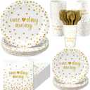 120 Pcs One Day Away Rehearsal Dinner Tableware Set Wedding Rehearsal Dinner Party Supplies Beverage Table Decorations White and Gold Dot Paper Plates, Cups, Napkins, Forks for 24 Guests