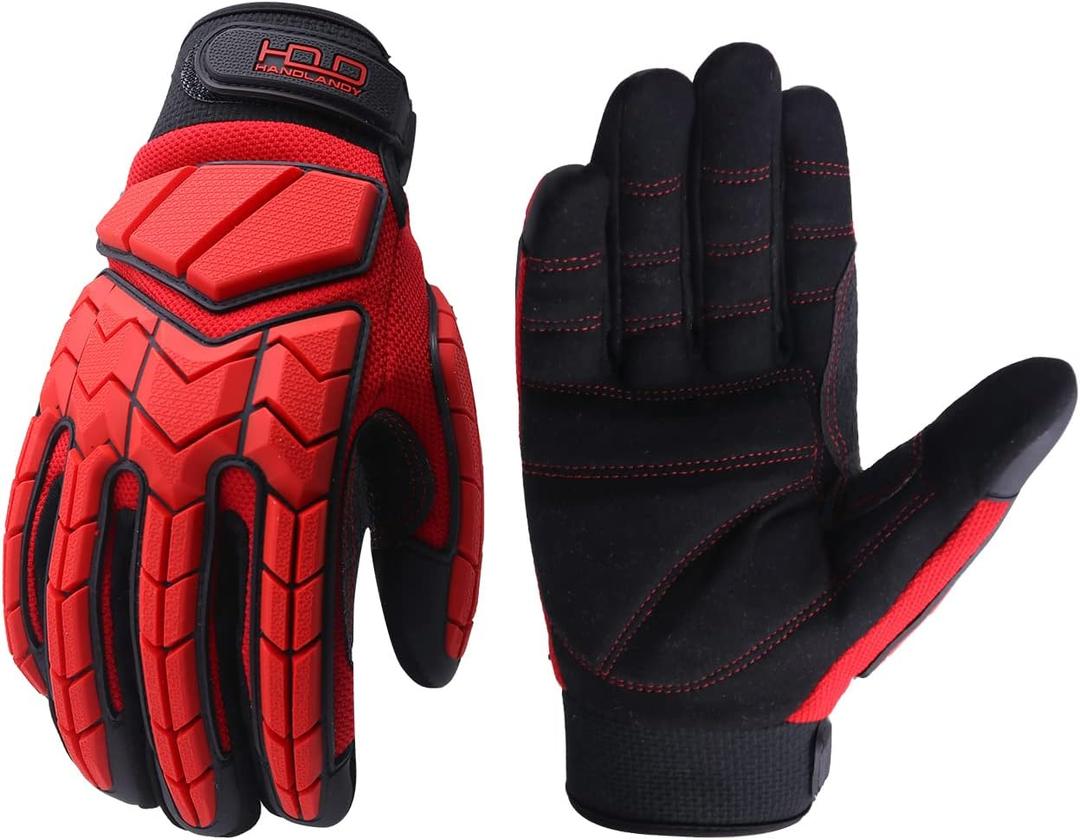 HLDD HANDLANDY Anti Vibration Work Gloves  Heavy Duty Safety Gloves for Mechanic, Power Tools, Construction, and Landscaping (X-Large, Red-sbr Padded Palm)