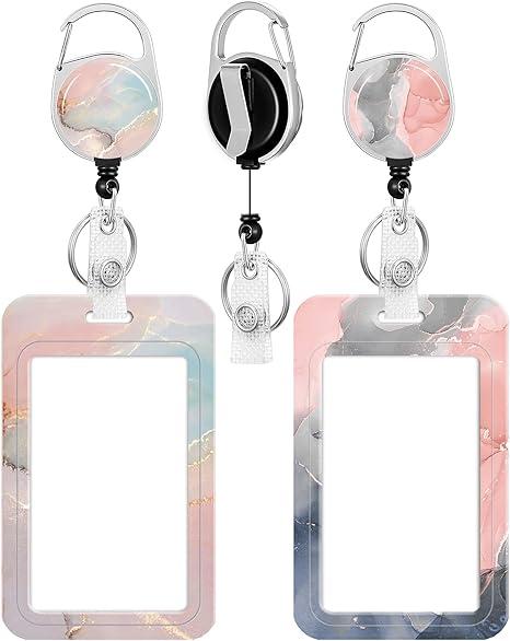 2 Pack Badge Holder and Heavy Duty Retractable Reel, ID Badge Holders with Retractable Clip for Nurse Teacher Student Office Women Men