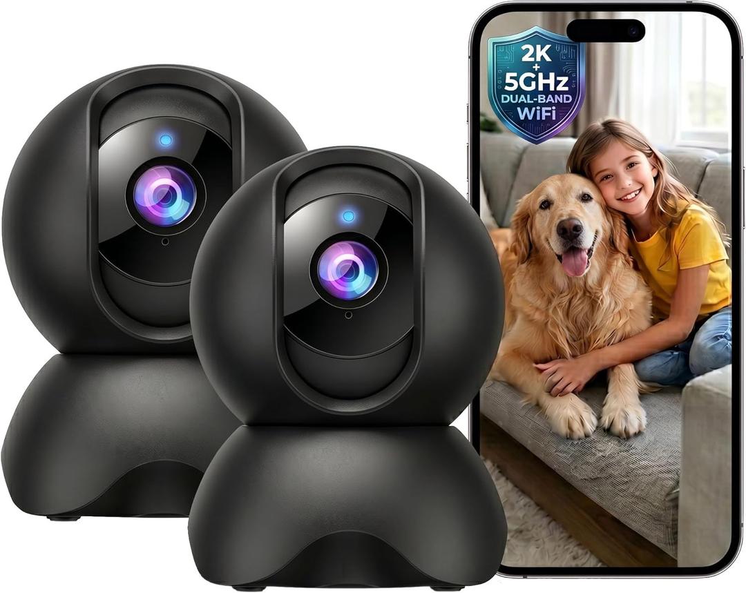 2K 2.4G & 5G Indoor Security Camera, 2 Pack Baby Monitor & Pet Dog Camera with Phone App, 360° Pan-Tilt WiFi Cameras for Home Security, 2-Way Audio, Night Vision, Auto-Tracking, Privacy Mode