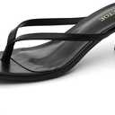 Kitten Heels for Women Square Toe Sandals Flip Flop Heels Thong Sandals Comfortable Summer 2 Inch Heels Sandals (Black), 8