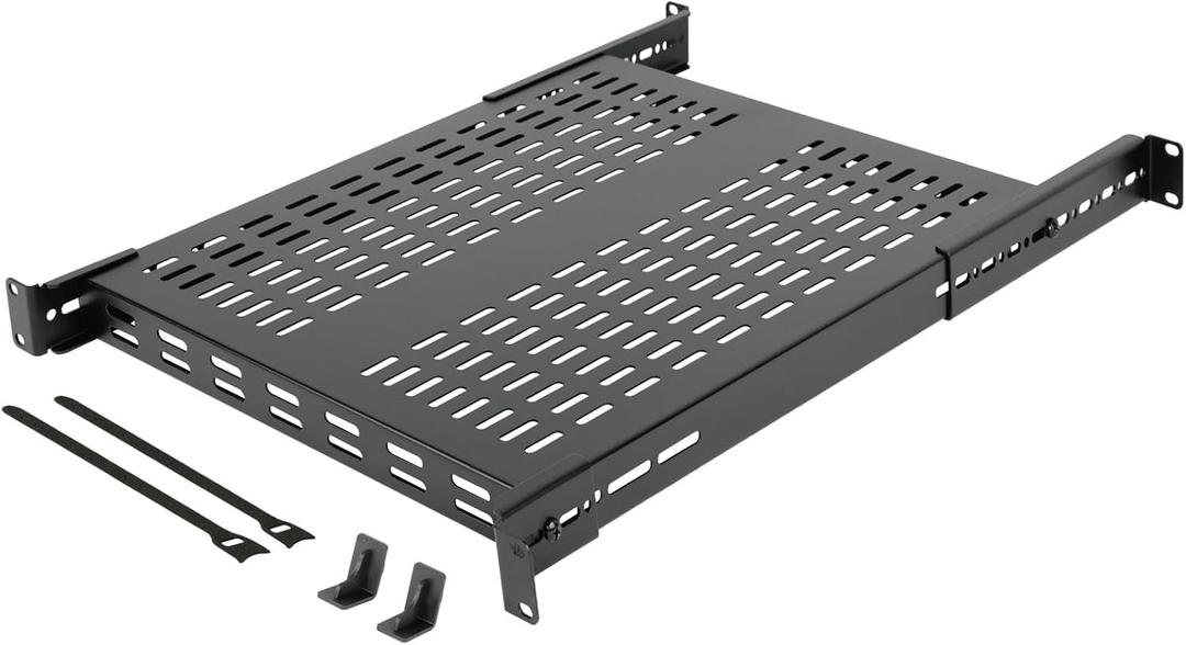 Tecmojo 1U 4-Post Vented Server Rack Mount Shelf,21.7in Deep with Adjustable Depth 13.5-31.8 Inch,Supports to 242 lbs,Universal Tray for 19 Inch AV/Network Equipment Rack,Black