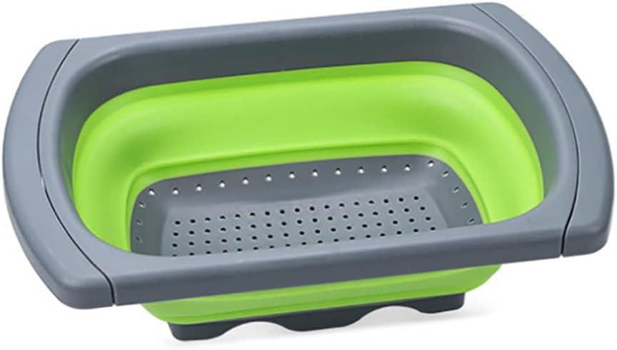 Alnicov Silicone Collapsible Colander,Colander Strainer Over The Sink Vegetable/Fruit Colanders Strainers with Extendable Handles for Pasta Vegetables Fruits Green