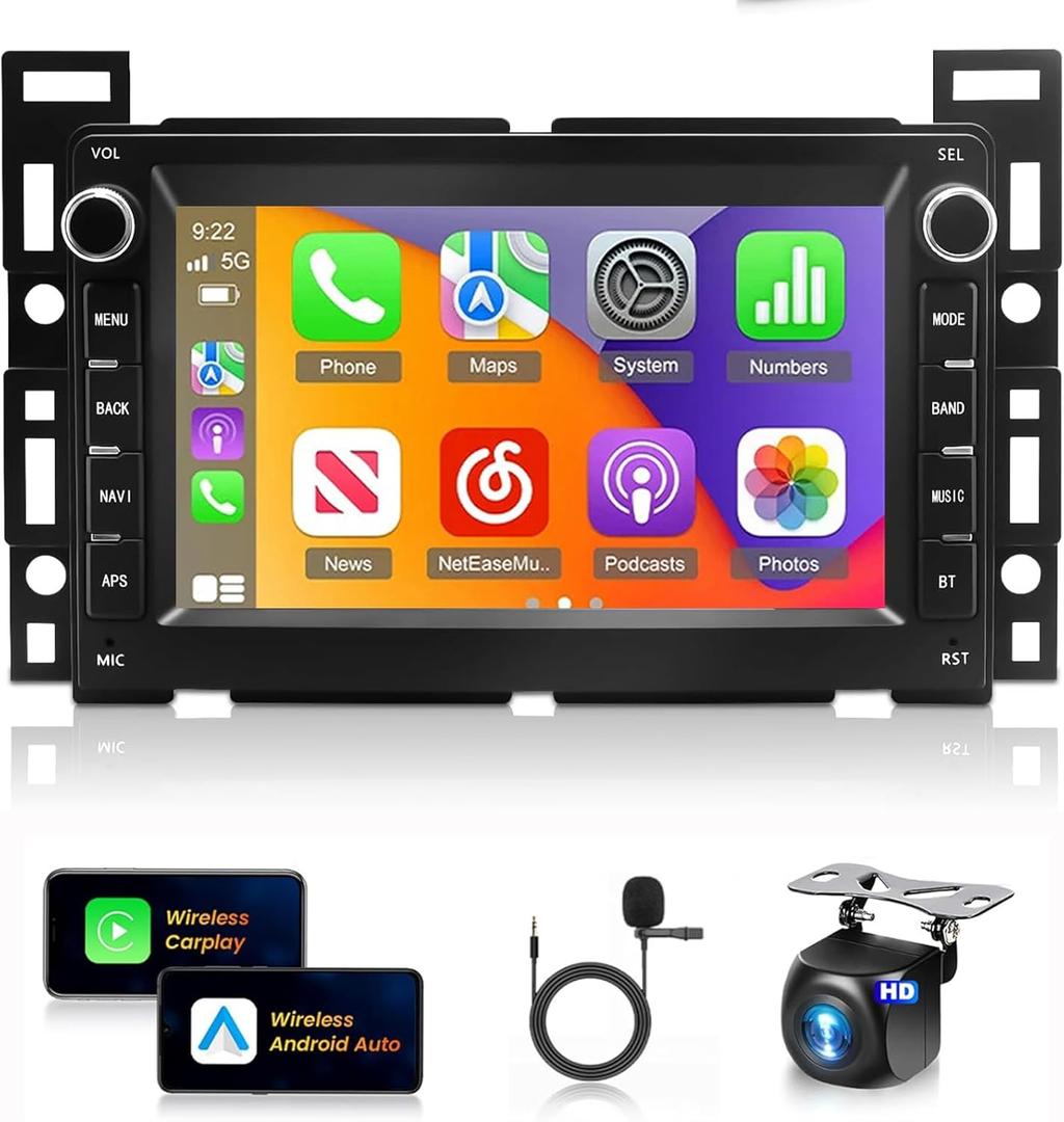 Car Stereo for 2005 2006 2007 2008 Pontiac G6 for Malibu 2004 2005 2006 2007 with Wireless Carplay&Android Auto,10 Inch Touchscreen Car Radio with GPS, WiFi, FM Radio,Backup Camera,SWC,MIC