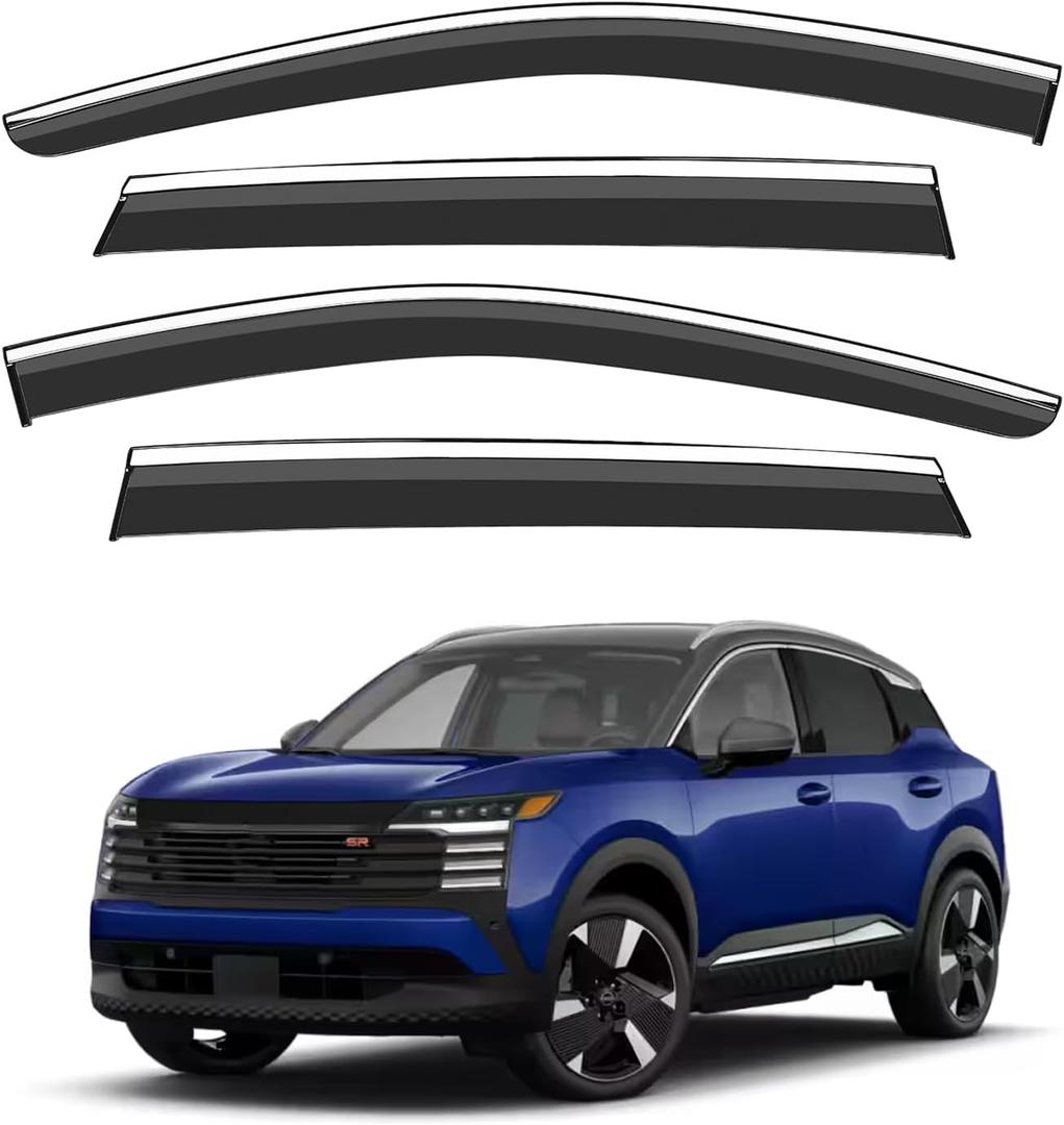 VESUL Compatible with 2025 Nissan Kicks Rain Guards Wind Deflectors Anti-Rain Window Visors with Tape 304 Stainless Steel TrimNoise Reduction&All-Weather Protection Outside Channel