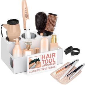 Casavita White Hair Tool Organizer with Heat-Resistant Mat, Hot Tools Organizer, Hair Brush Organizer, Hair Tool Holder, Hair Dryer Organizer, Hot Hair Tools Organizer, Hot Tool Storage