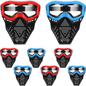 8 Pack Tactical Mask for Kids with Safety Goggles to Protect Eyes, Full Mask Eye Protection for Christmas Kids Gifts CS Airsoft Shooting Game Party (Bright Color)