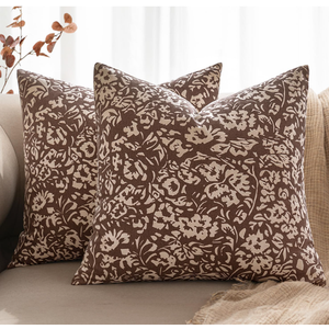 MIULEE Floral Pillow Covers 18x18 Set of 2, Neutral Linen Decorative Throw Pillow Covers for Sofa Couch Outdoor Living Room, Farmhouse Cushion Covers, Brown